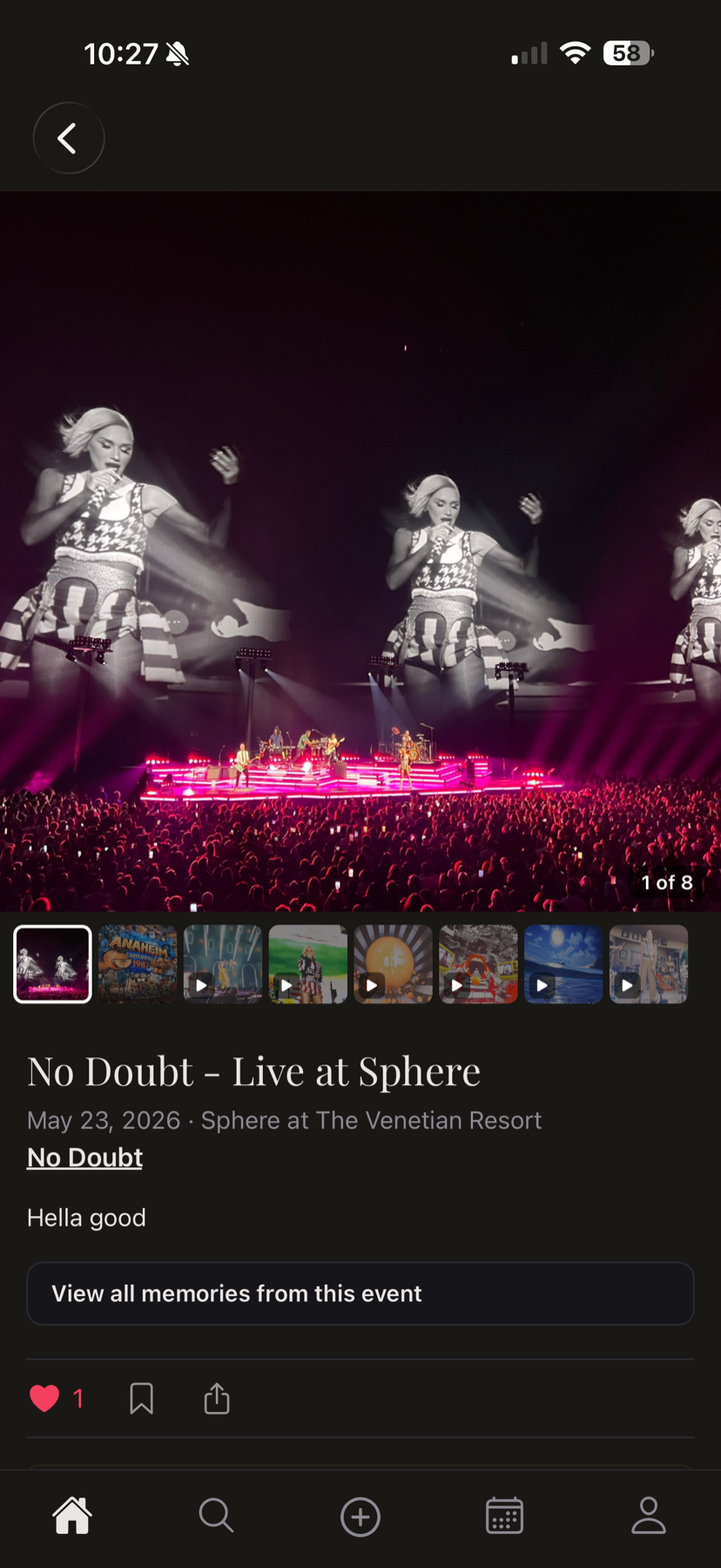 A concert memory for No Doubt at Sphere with a photo gallery