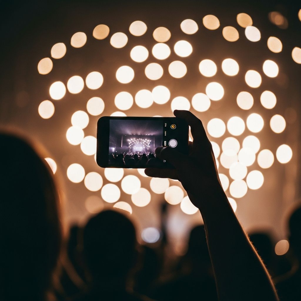 A phone held up at a concert, capturing the moment